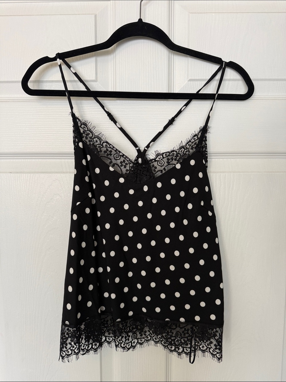 Black Polka Dot Lace-Trim Cami Top